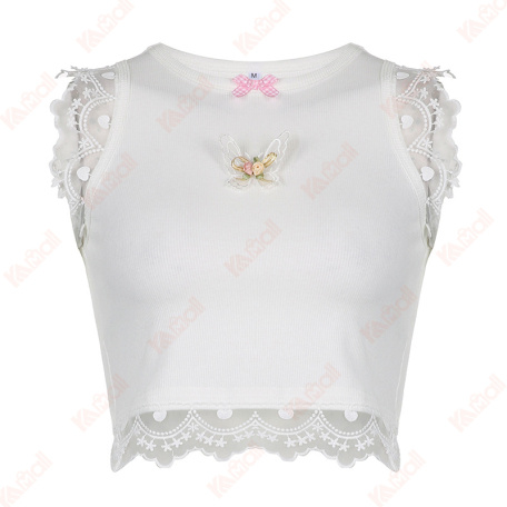 white cotton butterfly tank top